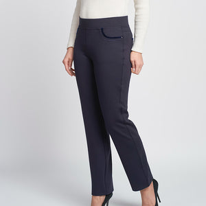 Navy Ponte Jean Style Trousers with Crystal & Velvet Pocket Detail