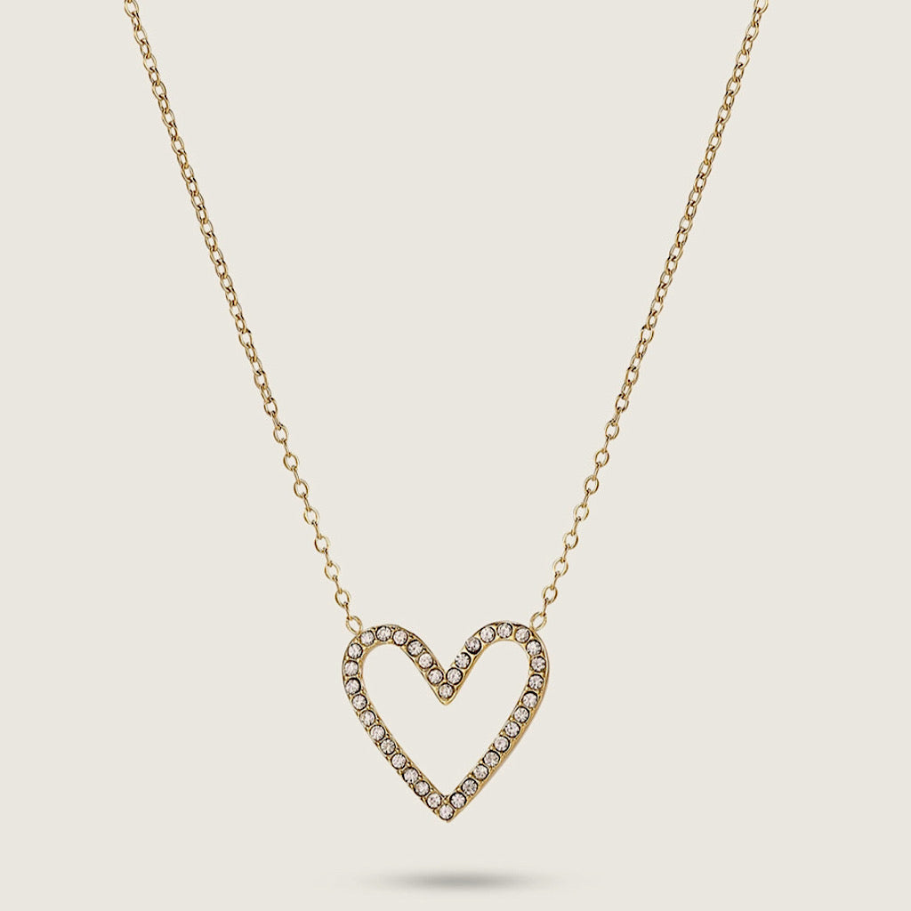 18K Gold Plated Diamante Stainless Steel Heart Necklace