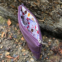 Load image into Gallery viewer, Grape Soft Leather 3 Zip Coin Purse (open)
