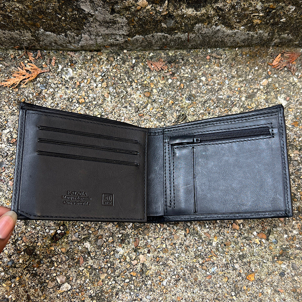 Black Italian Leather Wallet with Coin Pocket by Katana | 6 Card Slots