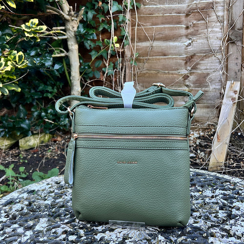 Green Crossbody Bag with Front Zip Pocket (front)