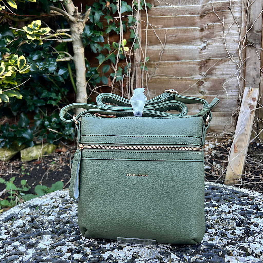 Green Crossbody Bag with Front Zip Pocket (front)