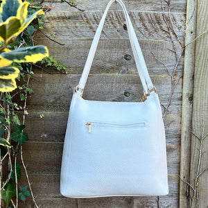 White Twin Handle Tote Bag with Tassel Charm (back)