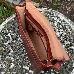 Chestnut Messenger Italian Leather Bag (open)