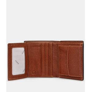 Brown Two Fold Leather Wallet with Coin Pocket By Yoshi (ID window)