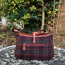 Load image into Gallery viewer, Tan &amp; Bordeaux Tartan Look Crossbody Bag (back)
