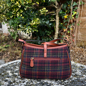 Tan & Bordeaux Tartan Look Crossbody Bag (back)