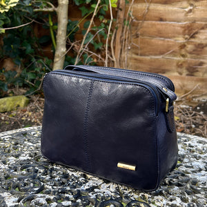 Classic Navy Leather 'Darcie' Crossbody Bag (front)