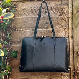Black Stylish "Maria" Italian Leather Work Bag (front)