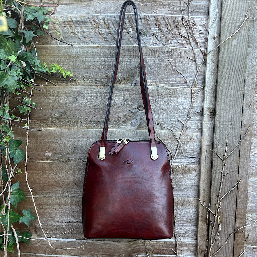 Brown 2-in-One 'Caterina' Italian Leather Shoulder Bag & Backpack (front)