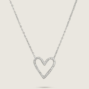 White Gold Plated Diamante Stainless Steel Heart Necklace