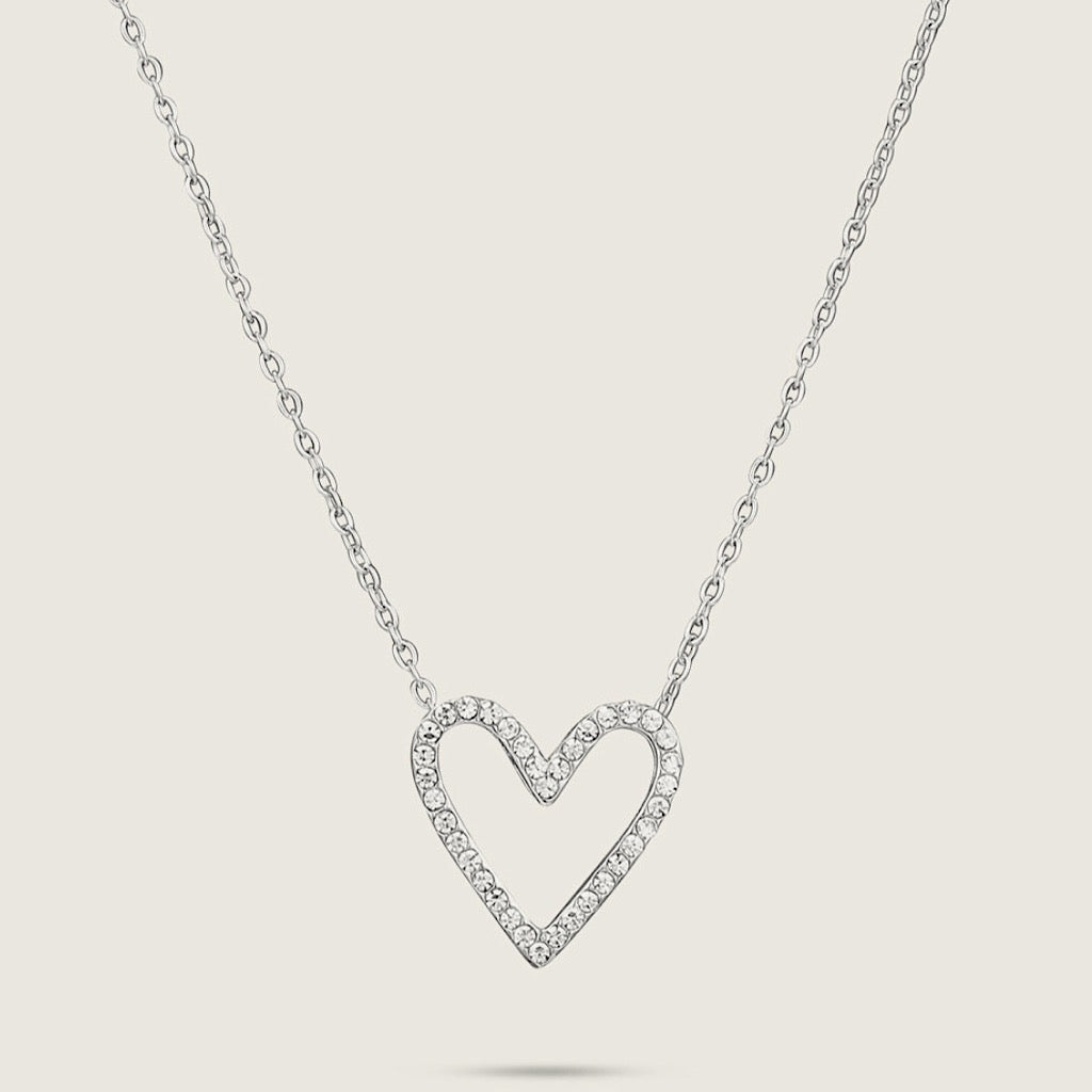 White Gold Plated Diamante Stainless Steel Heart Necklace