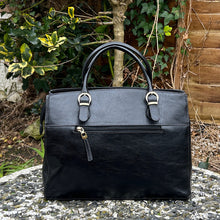 Load image into Gallery viewer, Black Elegant &#39;Marianne&#39; Italian Leather Work Bag (back)
