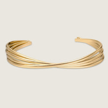 Load image into Gallery viewer, 18K Gold Plated Ripple Wave Stainless Steel Bangle (front)
