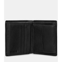 Load image into Gallery viewer, Black Two Fold Leather Wallet with Coin Pocket By Yoshi (open)
