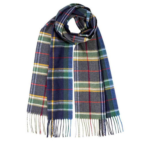 Men's Navy & Green Woven Check Scarf with Fringe