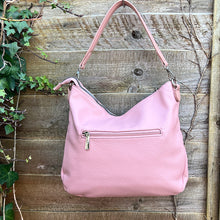 Load image into Gallery viewer, Light Pink Large Soft Front Zip Pocket &#39;Sari&#39; Shoulder Bag (back)
