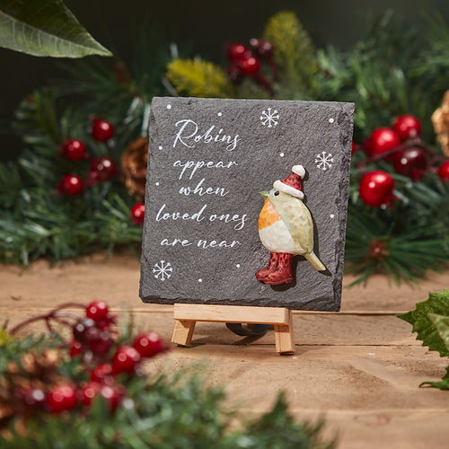 Festive Robin Appear Plaque & Easel