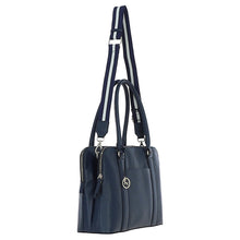 Load image into Gallery viewer, Navy Triple Section Leather &#39;Corinna&#39; Handbag (side)
