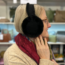 Load image into Gallery viewer, Fluffy Black Two Tone Suedette Earmuffs (side)
