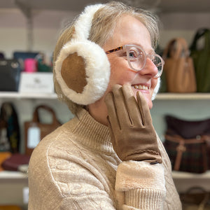 Fluffy Ivory & Brown Suedette Earmuffs