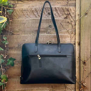 Black Stylish "Maria" Italian Leather Work Bag (back)