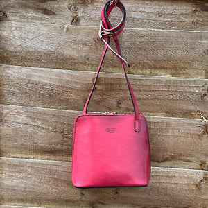 Small Fuchsia "Giulia" Italian Leather Crossbody Bag (front)