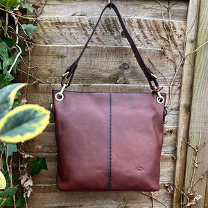 Chocolate 'Allegra' Italian Leather Tote Bag (front)