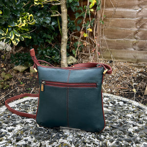 Dark Green & Tan 'Hazel' Flat Leather Crossbody Bag (back)