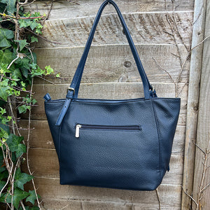 Navy Casual Everyday Shoulder Bag with Asymmetrical Front Pockets (back)