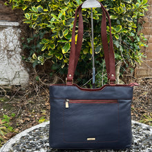 Load image into Gallery viewer, Navy &amp; Tan &#39;Anne&#39; Classic Leather Shoulder Bag (front)
