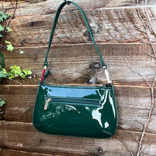 Load image into Gallery viewer, Small Dark Green Patent Look Bag (back)
