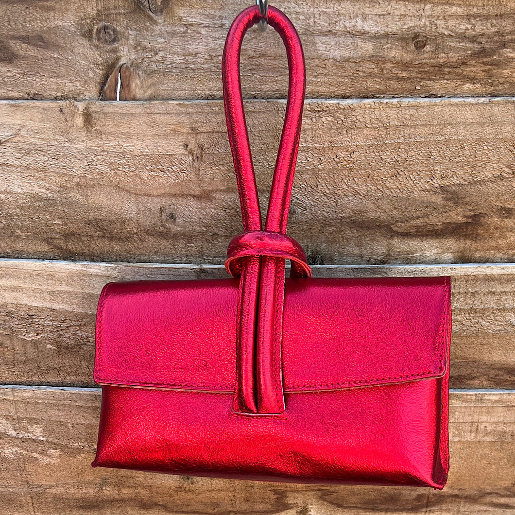 Red Wrist Strap Leather Evening Bag