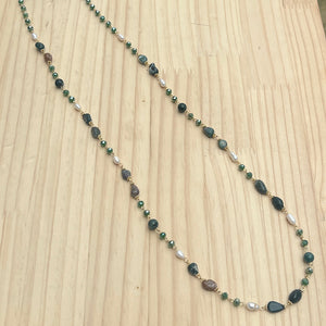 Emerald Semi-Precious Stone & Beaded Long Necklace