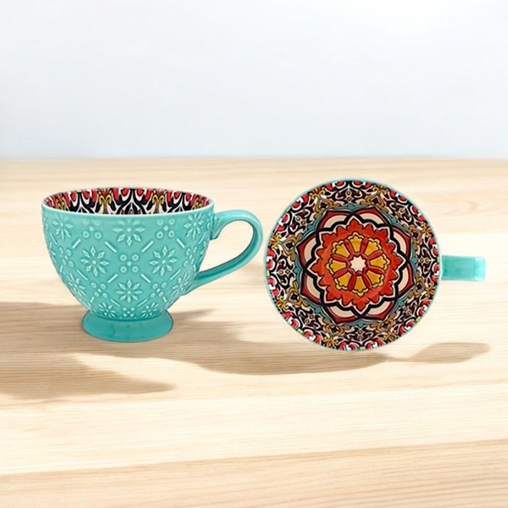 Turquoise Footed Striking Bohemian Style Tuscany Mug