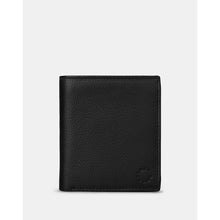 Load image into Gallery viewer, Black Two Fold Leather Wallet with Coin Pocket By Yoshi (front)
