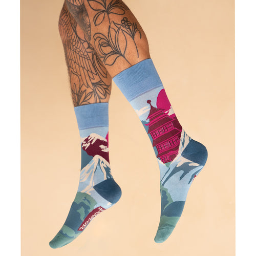 Pale Blue Men's Ancient Temple Bamboo Socks