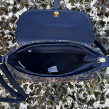 Load image into Gallery viewer, Navy Tartan Look Satchel Bag (open)
