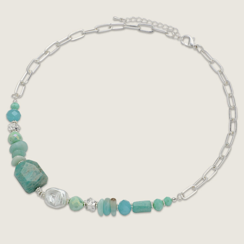 Sea Breeze Beaded & Chain Link Short Necklace