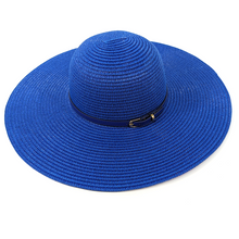 Load image into Gallery viewer, Bright &amp; Bold Wide Brim Foldable Hat | Azure Blue (flat)
