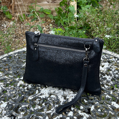 Black Leather Metallic Clutch Bag (back)