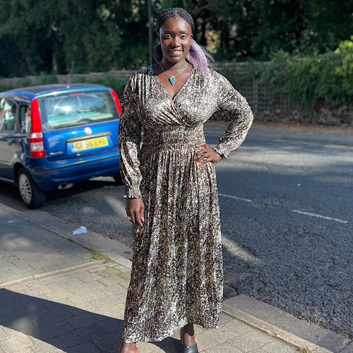 Green Earth Tones Autumnal Print Maxi Dress