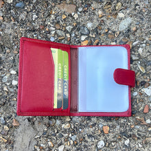 Load image into Gallery viewer, Red Leather Credit Card Holder with Tab (open)
