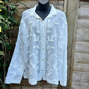 White Leaf Embroidered Shirt