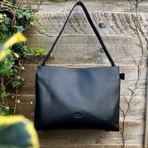 Soft Black Italian Leather 'Cecilia' Shoulder Bag (front)