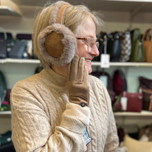 Load image into Gallery viewer, Tan &amp; Mocha Suedette Earmuffs (side)
