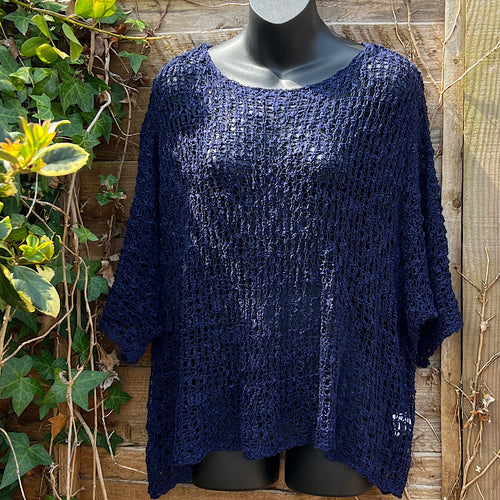 Navy Bohemian Knitted Pullover Poncho