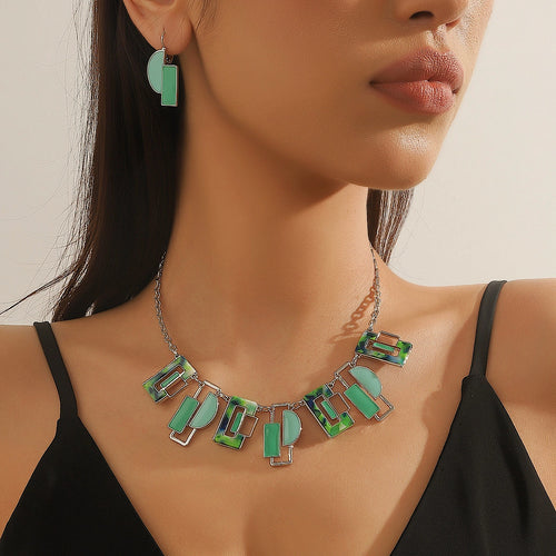 Green Fantasy Enamelled Stainless Steel Necklace (on model)