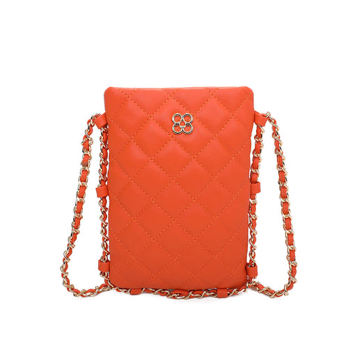 Orange Quilted Crossbody Phone Bag (front)