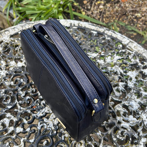 Classic Navy Leather 'Darcie' Crossbody Bag (top view)